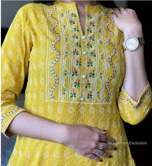 YELLOW EMBROIDERY KURTA ONLY